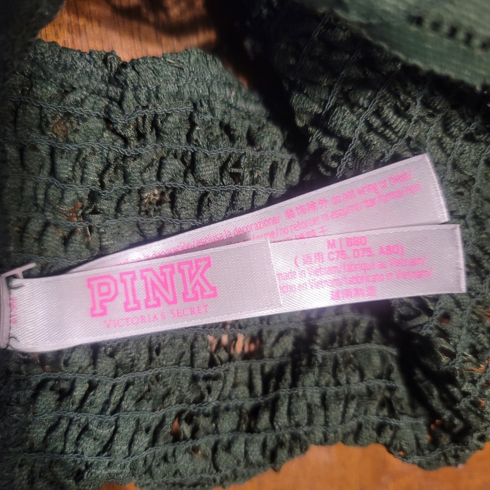 Victoria's Secret PINK Dark Green Floral Lace Longline Bralette Med Double Strap - Picture 3 of 3